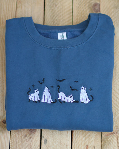 Ghost Cats Embroidered Sweatshirt